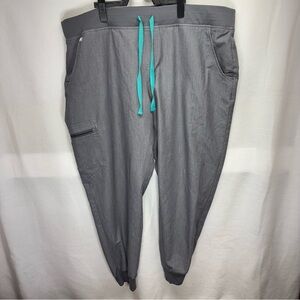 Figs Gray Joggers with Teal Drawstrings‎